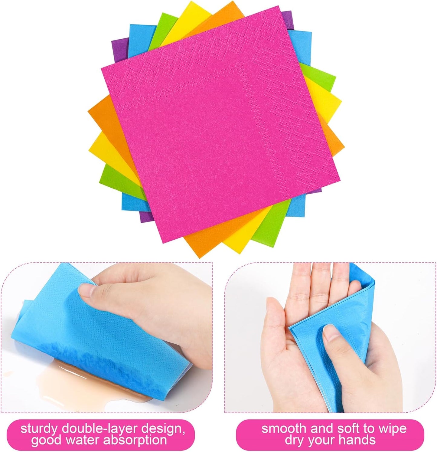 150 Pieces Colorful Rainbow Paper Napkins Cocktail Napkin Beverage Luncheon Napkins 2 Ply for Party Favors, 6 Colors
