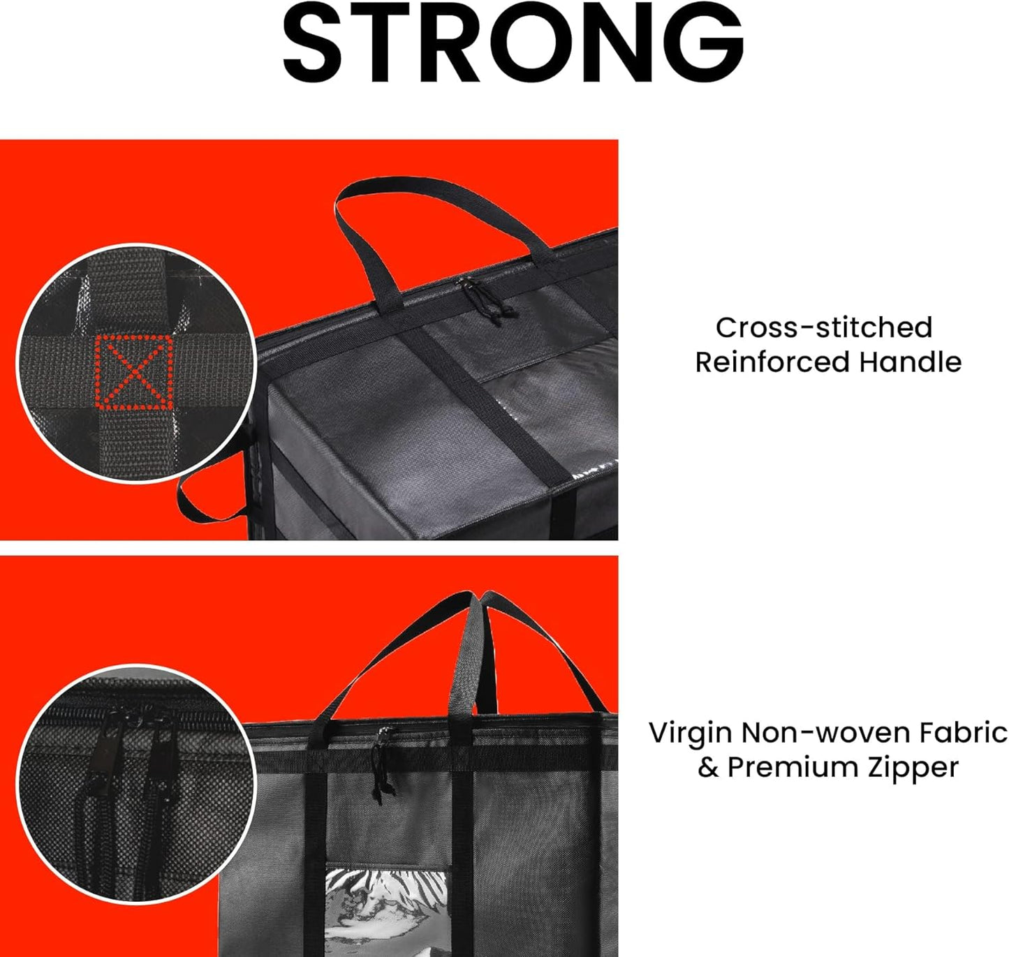 NZ home Insulated Cooler Bag and Food Warmer (3XL, 10-Pack) for Delivery & Grocery Shopping with Zippered Top, Black