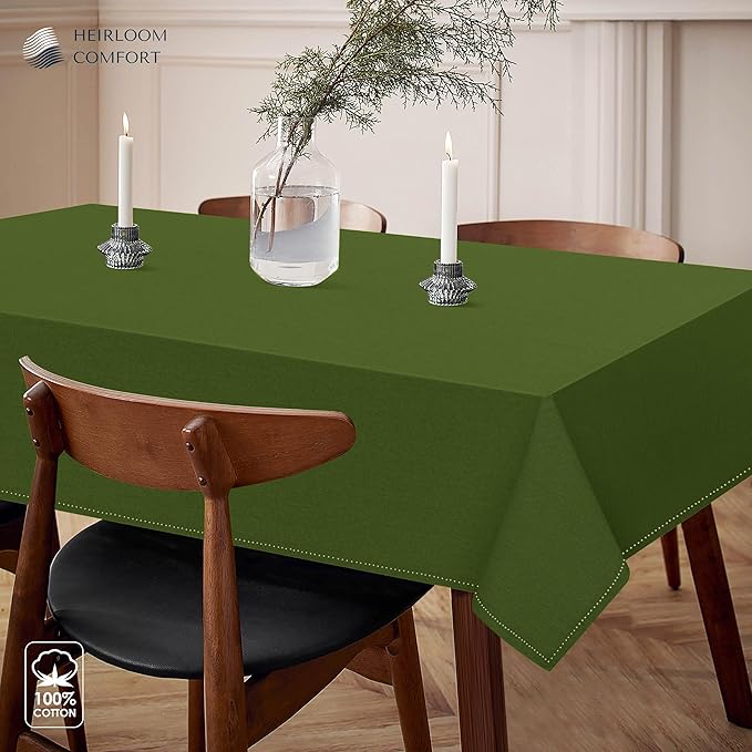 Mint Green Table Cloth, 100% Cotton Table Cover 60x102 Inch, Fits 8-10 Seats, Durable, Washable, Wrinkle Resistant, Rectangle Tabletop for Dining, Spring Events, Baby Showers, Decor