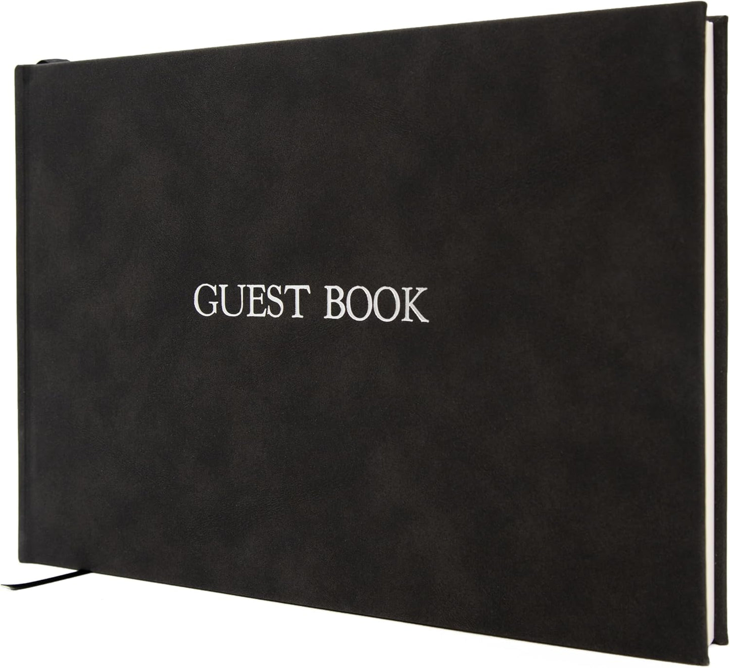 Embossed Guestbook - 11.5 x 8.5 Large Luxury Modern Cream Canvas Linen Embossed Hard Cover Guest Book for Wedding, Birthday & Events, Blank Pages (Charcoal)