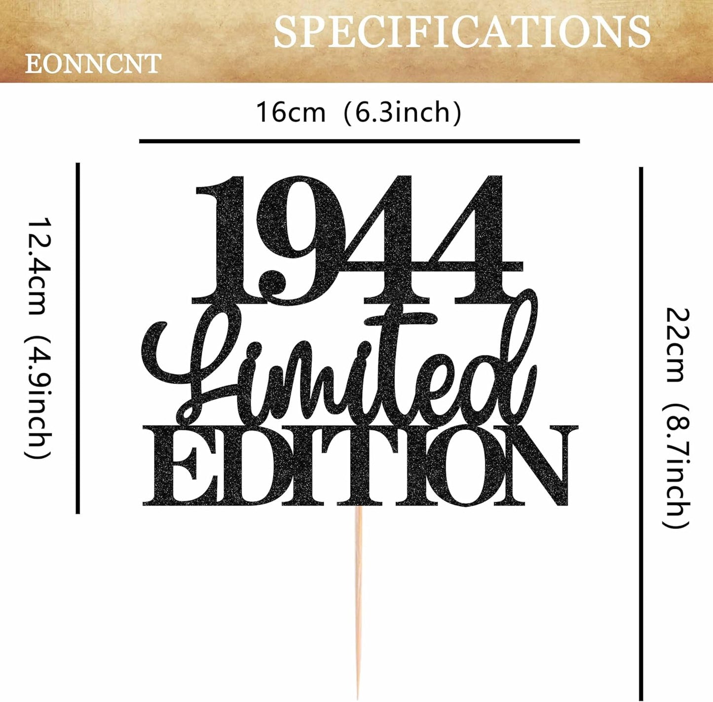 Limited EDITION 1944 Cake Topper - Black Glitter Happy 81st Birthday Party Cake Decoration Supplies, Cheer to 81 Years Cake Bunting Decor for 81st Birthday Party Photo Booth Props