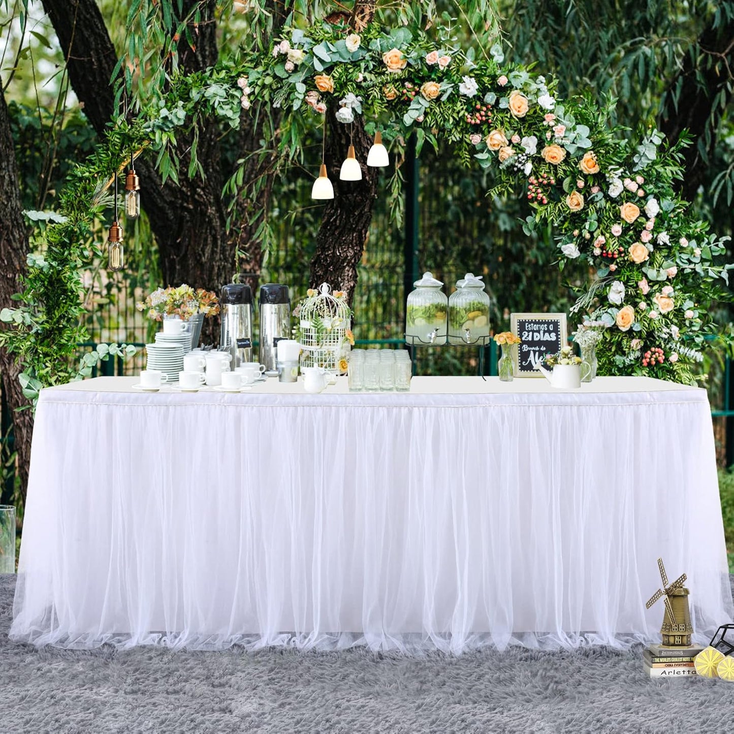 2 Pack 6ft White Tulle Table Skirts for wedding Bridal Shower White Ruffle Tutu Tablecloth for Baby Shower Birthday Party Banquet Baptism Cake Dessert Table Decorations