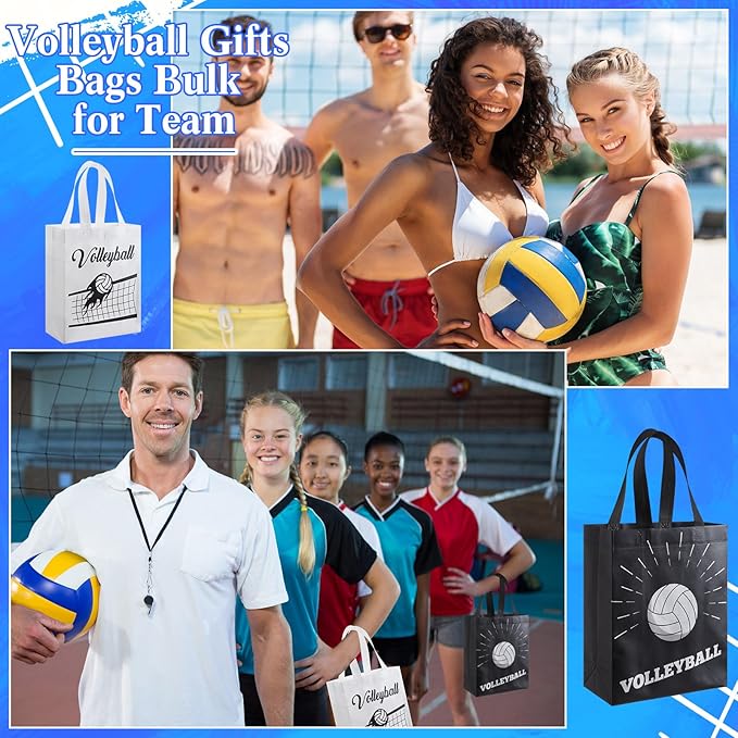 Wesnoy 24 Pcs Volleyball Tote Bags Bulk Reusable Non Woven Volleyball Gift Bags with Handles Black and White Party Favors Practice Supplies for Sports Theme Birthday Party