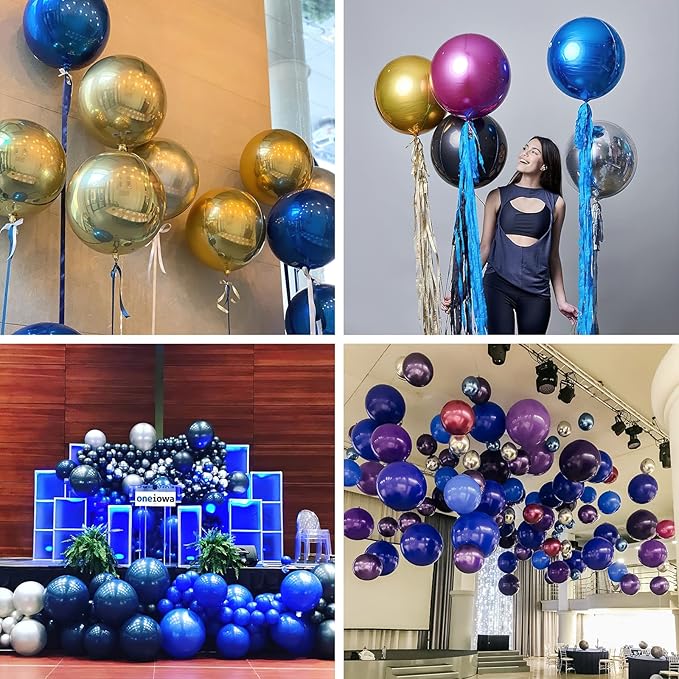 PartyWoo Royal Blue Foil Balloons 6pcs 22 Inch Large Round Foil Big Giant 4D Jumbo Inflatable Mirror Ball Mylar Balloons for Graduation Men Birthday Retirement Baseball Gaming Party Decorations