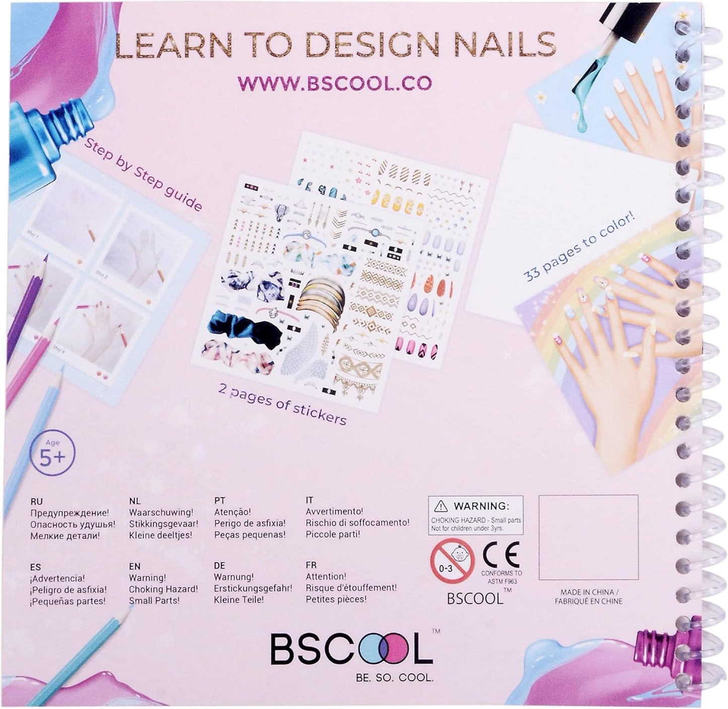BSCOOL - Drawing, Coloring & Activity Book. Nail Design Book with Stickers and Guides. Fashion Design Sketchbook for Kids 5 and up. Little Designer Creativity Book - Nail Sticker Book. Gift for Girls
