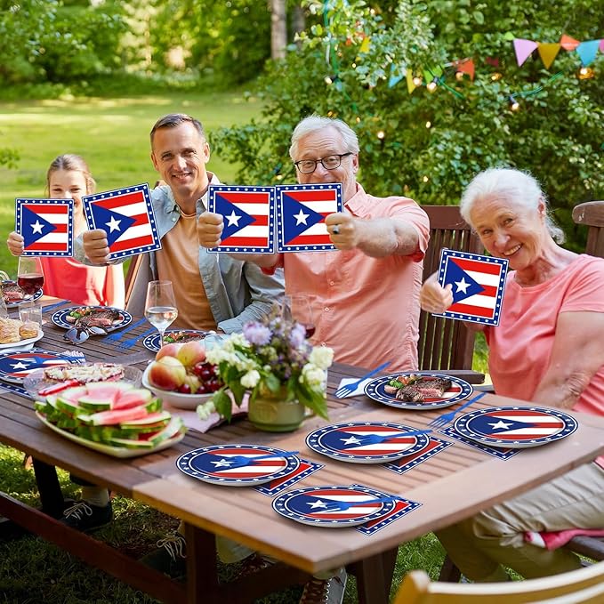 96Pcs Puerto Rico Party Supplies Puerto Rico Flag Paper Plates Napkins Puerto Rico Birthday Party Decorations Souvenirs Puerto Rico Dinnerware Party Favor Puerto Rico Gifts Tableware Serves 24