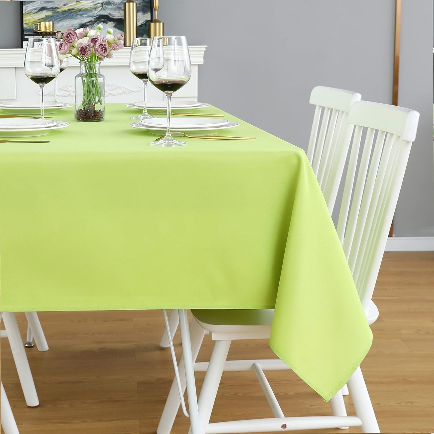FOLINS&HOME Apple Green Rectangle Tablecloth 60 x 120 Wrinkle Free Waterproof Polyester Table Cloths, Spillproof Heavy Duty and Washable Table Cover for Party, Indoor and Outdoor-Oblong/Rectangular