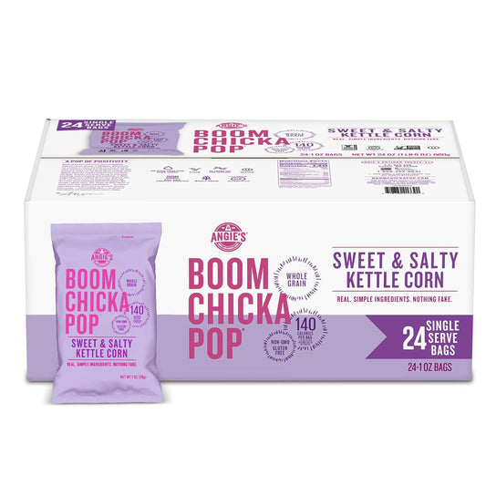 Angie's BOOMCHICKAPOP Sweet & Salty Kettle Corn Popcorn, Halloween Snack, 1 oz. Individual Bag (Pack of 24)
