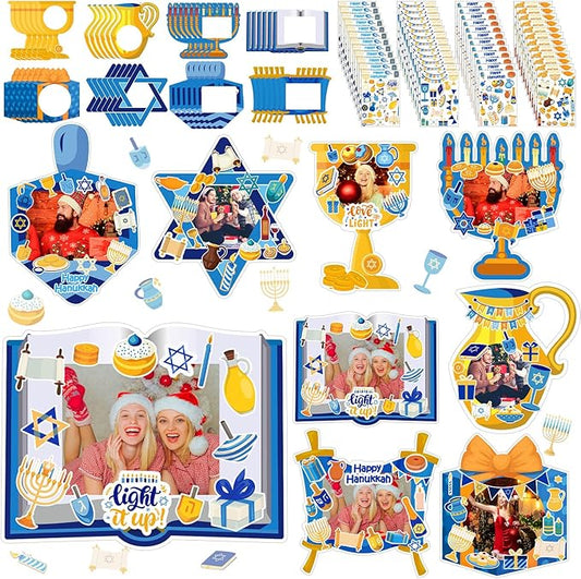 Jetec 48 Sets Hanukkah Picture Frames Craft Kit DIY Photo Frames Sticker Craft Make Your Own Paper Picture Frame for Home Activities Party Favors Decorations(Blue)
