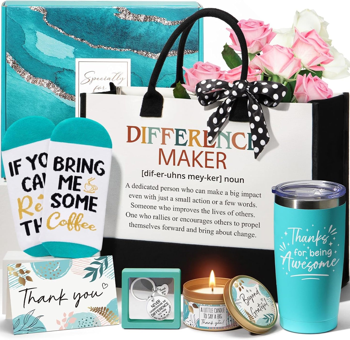 Thank You Gifts for Women, Employee Appreciation Gifts for Coworkers Office Gift, Farewell Christmas Thank You Gift Baskets for Employees Teacher Nurse Boss Day Hostess Mom Her with Canvas Tote Bag