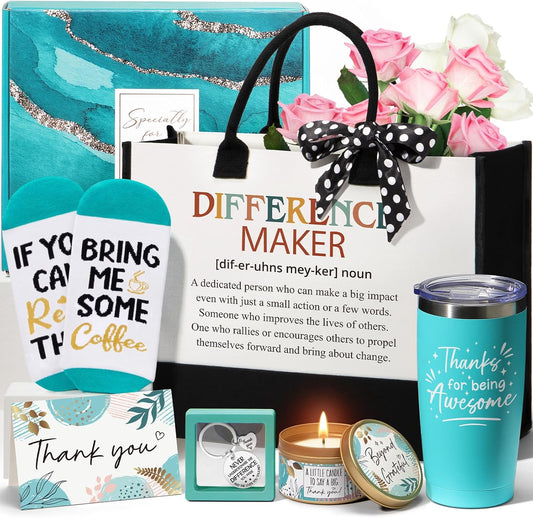 Thank You Gifts for Women, Employee Appreciation Gifts for Coworkers Office Gift, Farewell Christmas Thank You Gift Baskets for Employees Teacher Nurse Boss Day Hostess Mom Her with Canvas Tote Bag