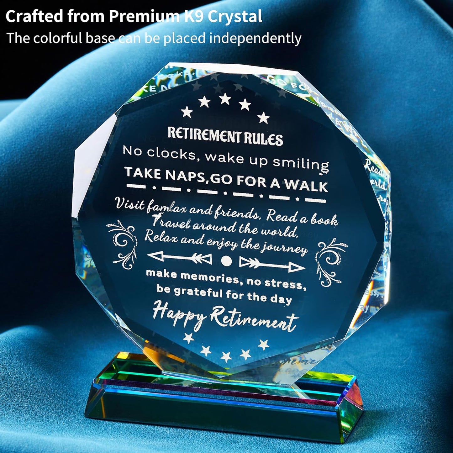 Retirement Decorations Inspirational Gifts for Men Women, 4.7Inch Retirement Rules Glass Plaque Party Decor for Coworkers, Boss, Employee, Teacher, Nurse, Woman, Man