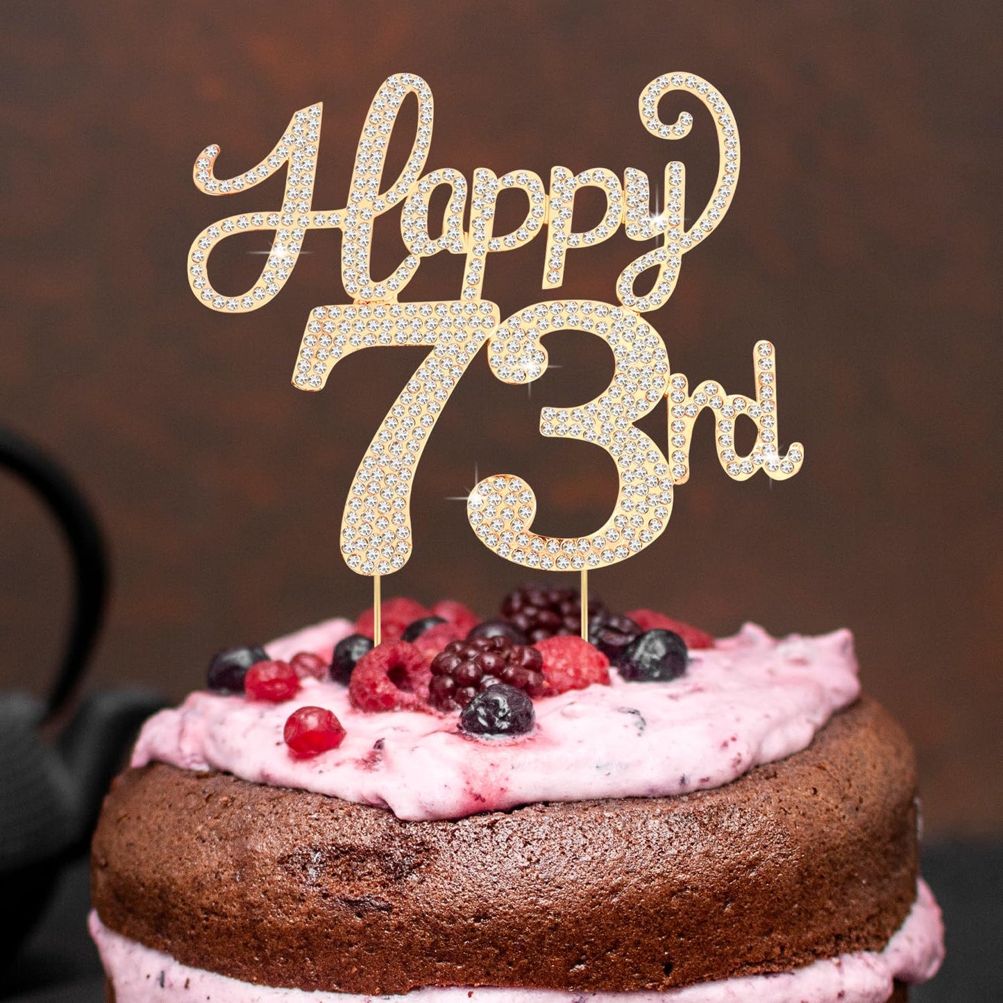 Happy 73rd Birthday Decorations,73rd Birthday Gold Rhinestone Cake Topper - Cheers to 73 Years Old Bday Party Metal Sparkly Cake Centerpieces Sign.