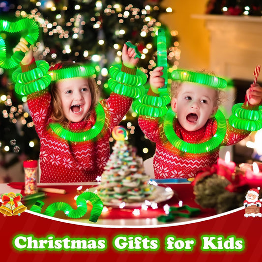 24 PCS Green Glow Sticks Christmas Party Favors for Kids, LED Light up Pop Tubes for Toddlers,Neon Necklaces Bracelets Accessories,Glow New Year Eve Party Supplies Birthday Dance Camping Decoration