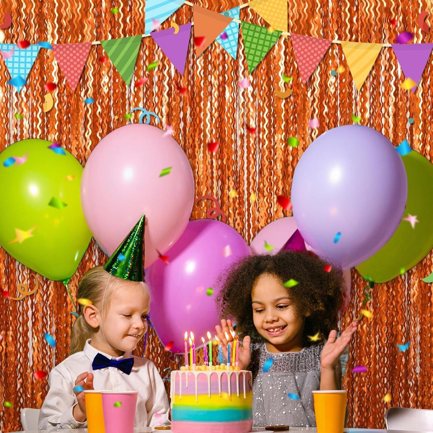 4 Pack Orange Fringe Curtain Backdrop 3.2Ft x 8.2Ft Metallic Tinsel Foil Fringe Streamers Background for Photo Booth Mother's Day, Easter, Carnival, Birthday, Wedding Party Decoration