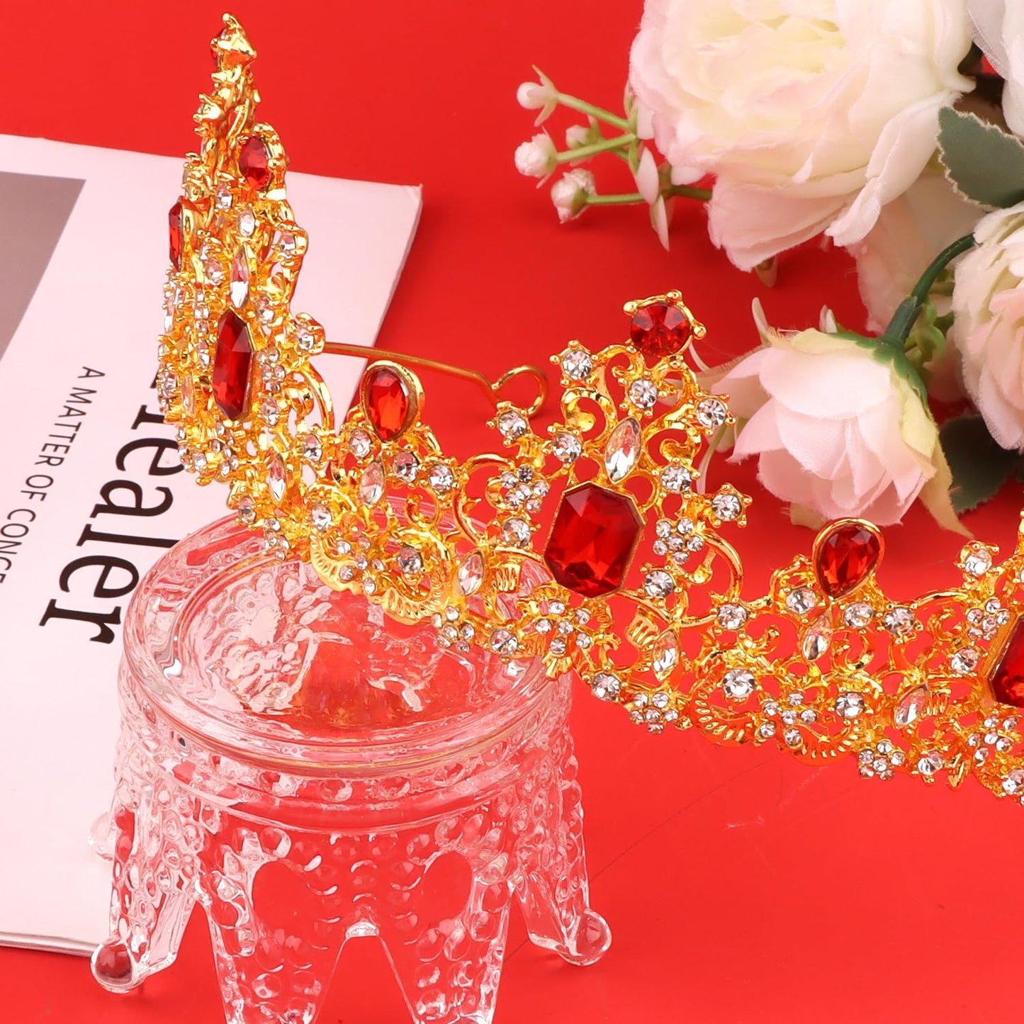 Didder Red and Gold Queen Crown Birthday Tiara Princess Tiaras and Crowns for Women and Girls Halloween Costume Prom Headpiece Hair Accessories