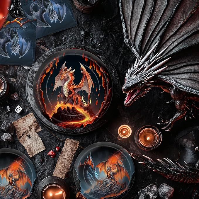 Dragon Party Decorations - Dragon Party Plates and Napkins for Kids Birthday Party, Serves 40 Guests