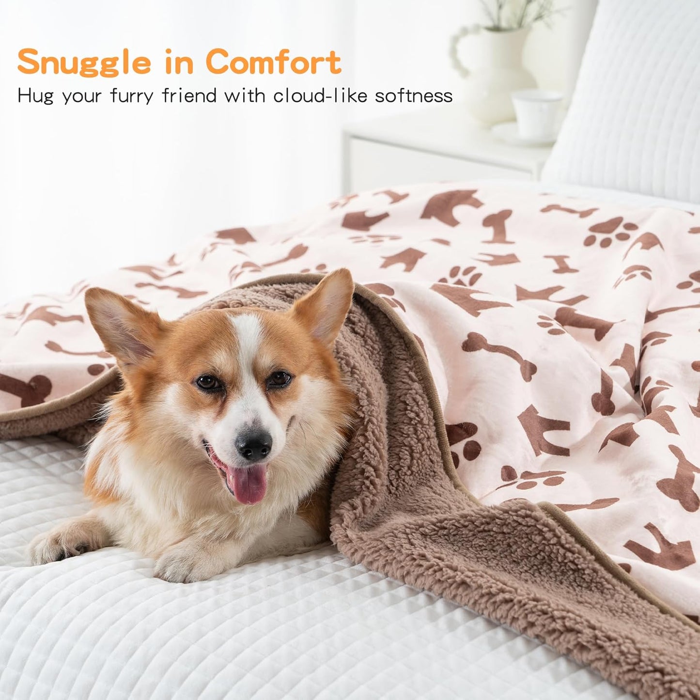 Waterproof Dog Blankets Pet Blanket 50"x60", Soft Fluffy Sofa Car Bed Protector, Reversible Sherpa Fleece Dog Blanket for for Small Medium Large Dogs Cats (Beige-House)