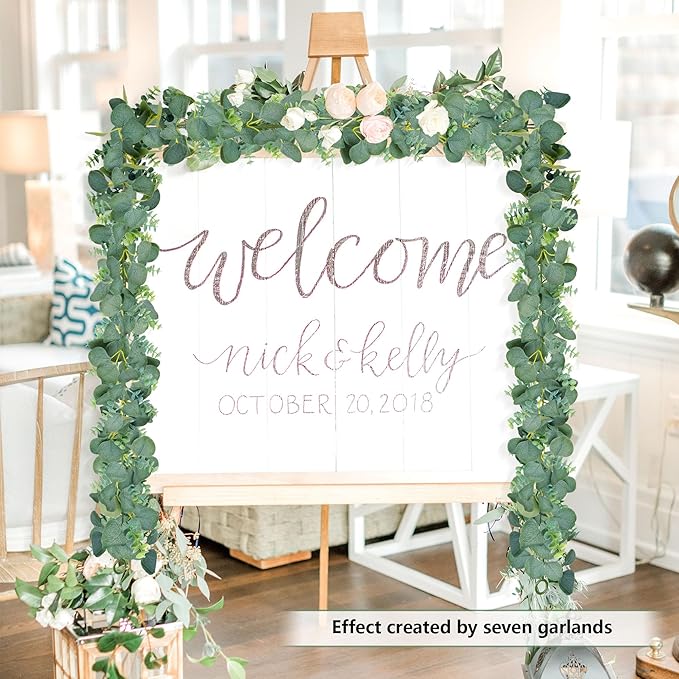 Vlorart 2 Pack Artificial Eucalyptus Garland, 5.5ft Faux Boxwood Eucalyptus Leaves Greenery Garland, Artificial Hanging Vines for Wedding Backdrop Arch Table Wall Home Party Decor