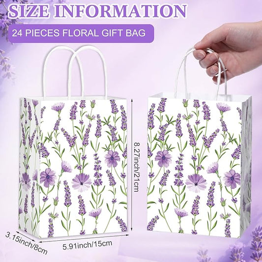 Marspark 24 Pcs Lavender Paper Gift Bags for Birthday Wedding Baby Shower Party Supplies Purple Treat Bag with Handles Candy Goodie Bags for Guests Mothers' Day, Valentine's Day, 8.3'' x 5.9'' x 3.1''