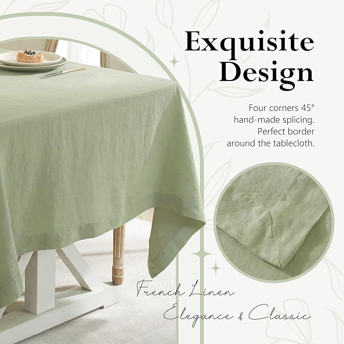 Linen World Linen Tablecloth,100% French Linen Sage Tablecloth 108" x 60" Inch,Washable Rectangular Tablecloth for Dining,Outdoor,Weddings and Restaurants,Decorative Thanksgiving Christmas