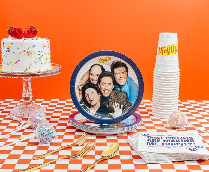 Silver Buffalo Seinfeld TV Series 60 Pack Partyware Disposable Paper Plates, Napkins, and Cups