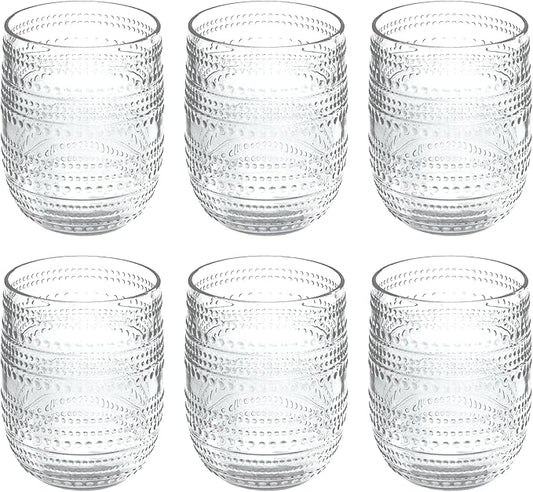 Beaded Stemless Wine/Tumbler Drinkware, Indoor/Outdoor, Clear, 15 oz., Set of 6