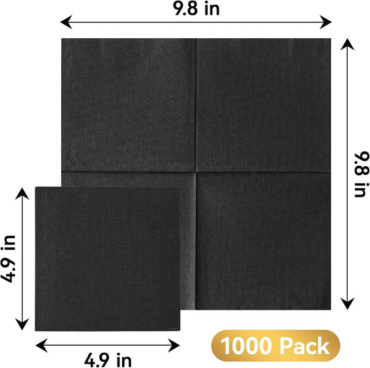 Vplus 1000 Pack Black Cocktail Napkins, Elegant Beverage Napkins, 3-Ply Disposable Paper Napkins 4.9x4.9 inch, Perfect for Restaurant, Bar, Party, Wedding, Dessert Napkins