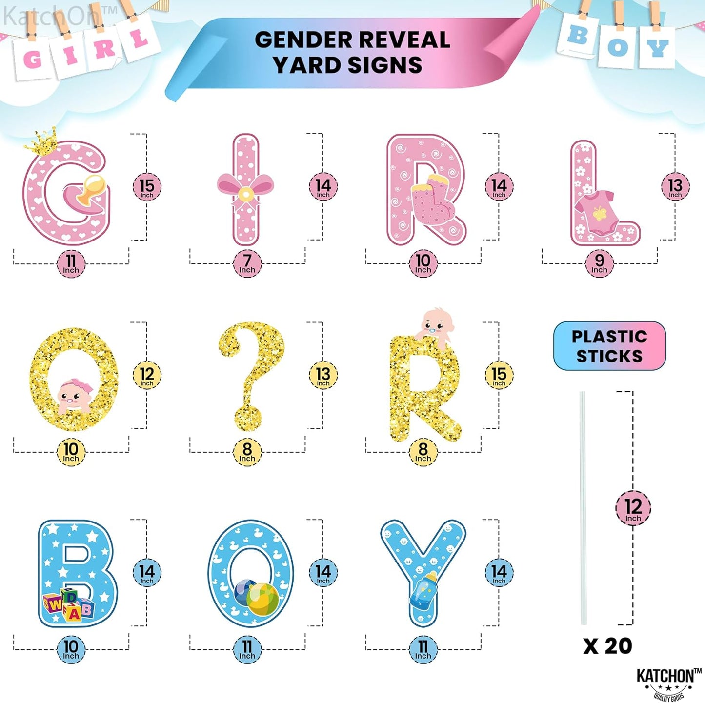 KatchOn, Boy or Girl Yard Sign Gender Reveal - Pack of 10 | Gender Reveal Yard Signs with Stakes | Boy or Girl Yard Signs for Gender Reveal Decorations | Baby Gender Reveal Decorations