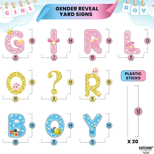 KatchOn, Boy or Girl Yard Sign Gender Reveal - Pack of 10 | Gender Reveal Yard Signs with Stakes | Boy or Girl Yard Signs for Gender Reveal Decorations | Baby Gender Reveal Decorations