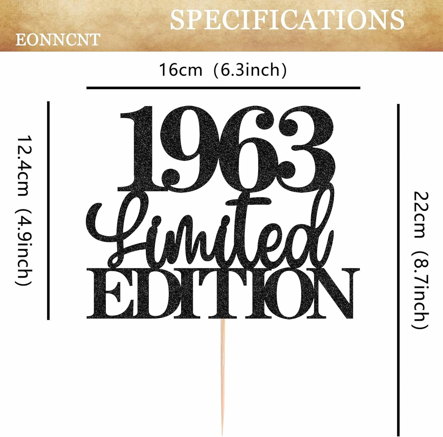 Limited EDITION 1963 Cake Topper - Black Glitter Happy 62nd Birthday Party Cake Decoration Supplies, Cheer to 62 Years Cake Bunting Decor for 62nd Birthday Party Photo Booth Props