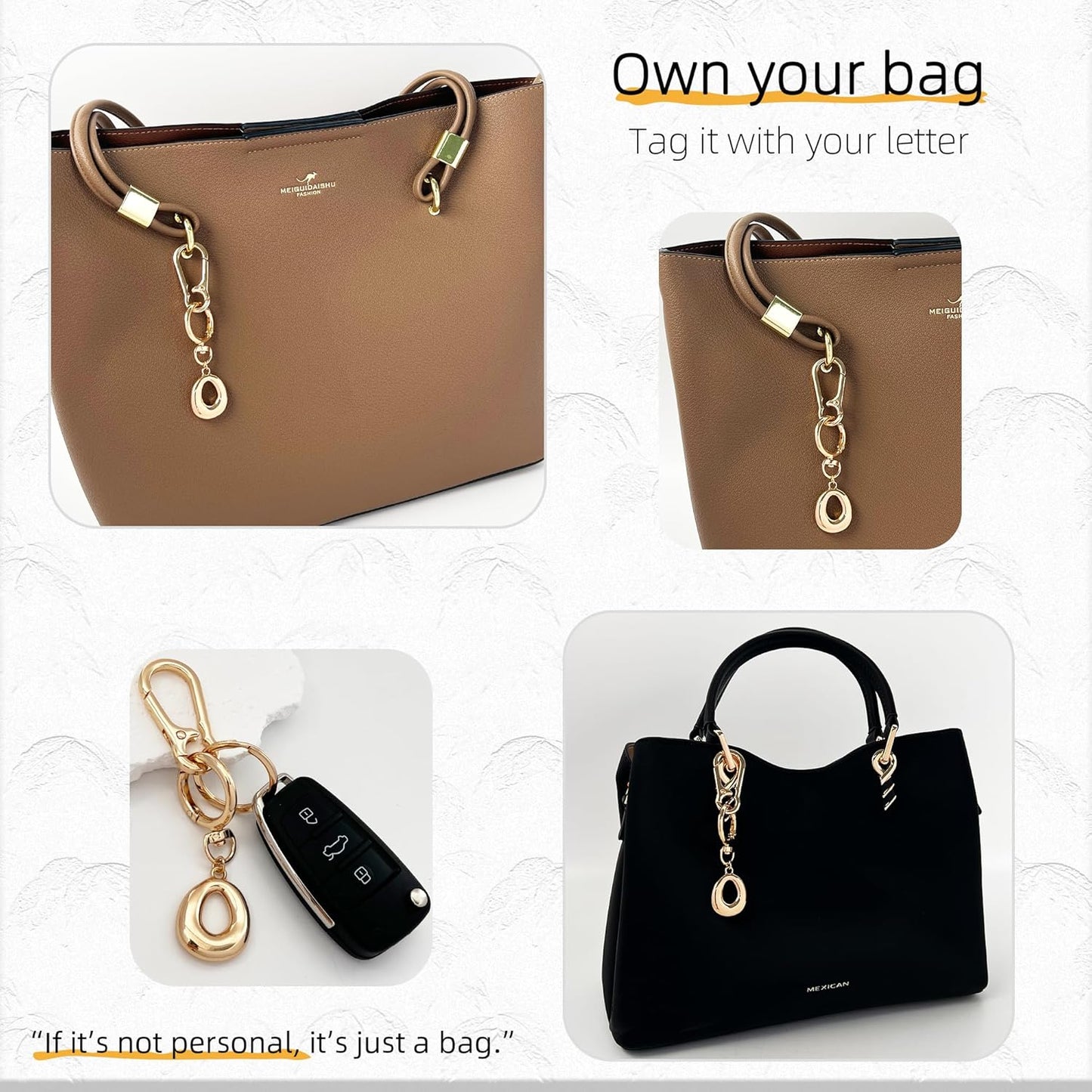 Gold Bubble Heart Initial Bag Charms for Handbags – Cute Initial Letter Keychain for Women, Purse Charms, Gold Gift