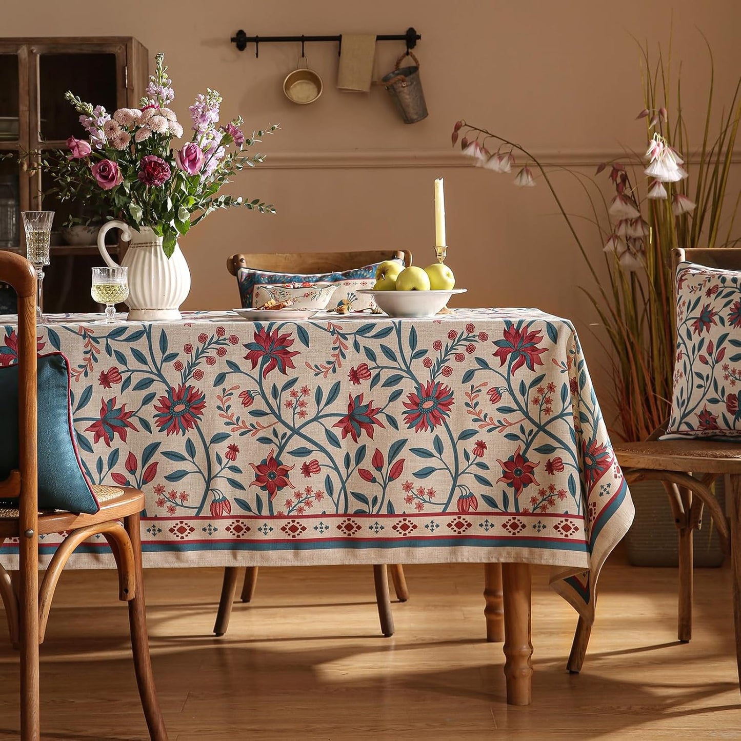 Designer Linen Rectangle Tablecloth,Vintage William Morris Wrinkle Resistant Floral Table Cloth,Decor Table Cover for Kitchen,Dining,Thanksgiving,Christmas,Party,55"*87"-Dorodango B