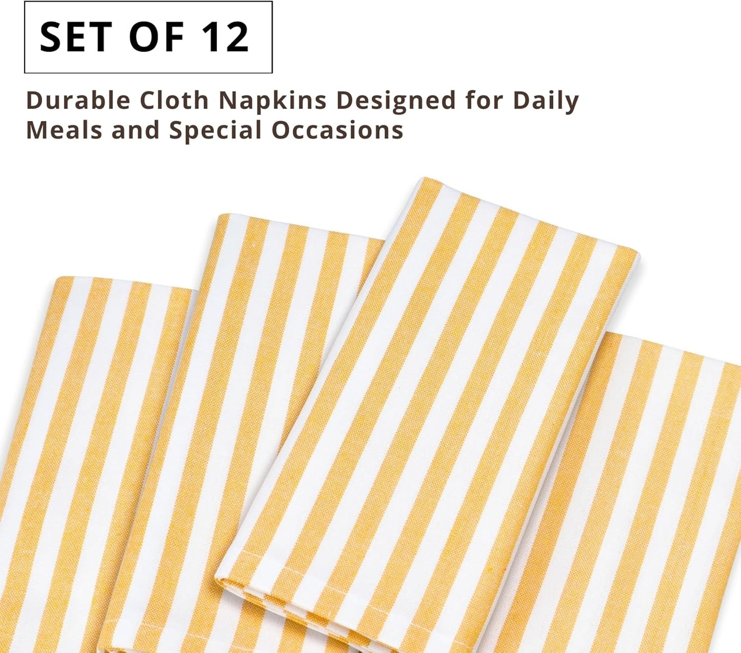 PurpleEssences Plain Striped Cloth Napkins - Set of 12-100% Cotton - 18 x 18 Inch - Fall Thanksgiving - Perfect Everyday Use Dinner Napkin - Golden Yellow White