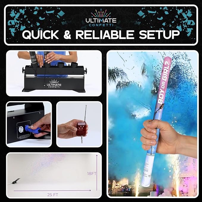 Ultimate Confetti - 32” Electric PVC Plastic Empty Barrel Popper cannon, Empty Single-Use Barrel for Confetti, Streamers or powder, Shoots 25–35 ft, Requires EC-1 or EC-4 Confetti Machine to Activate