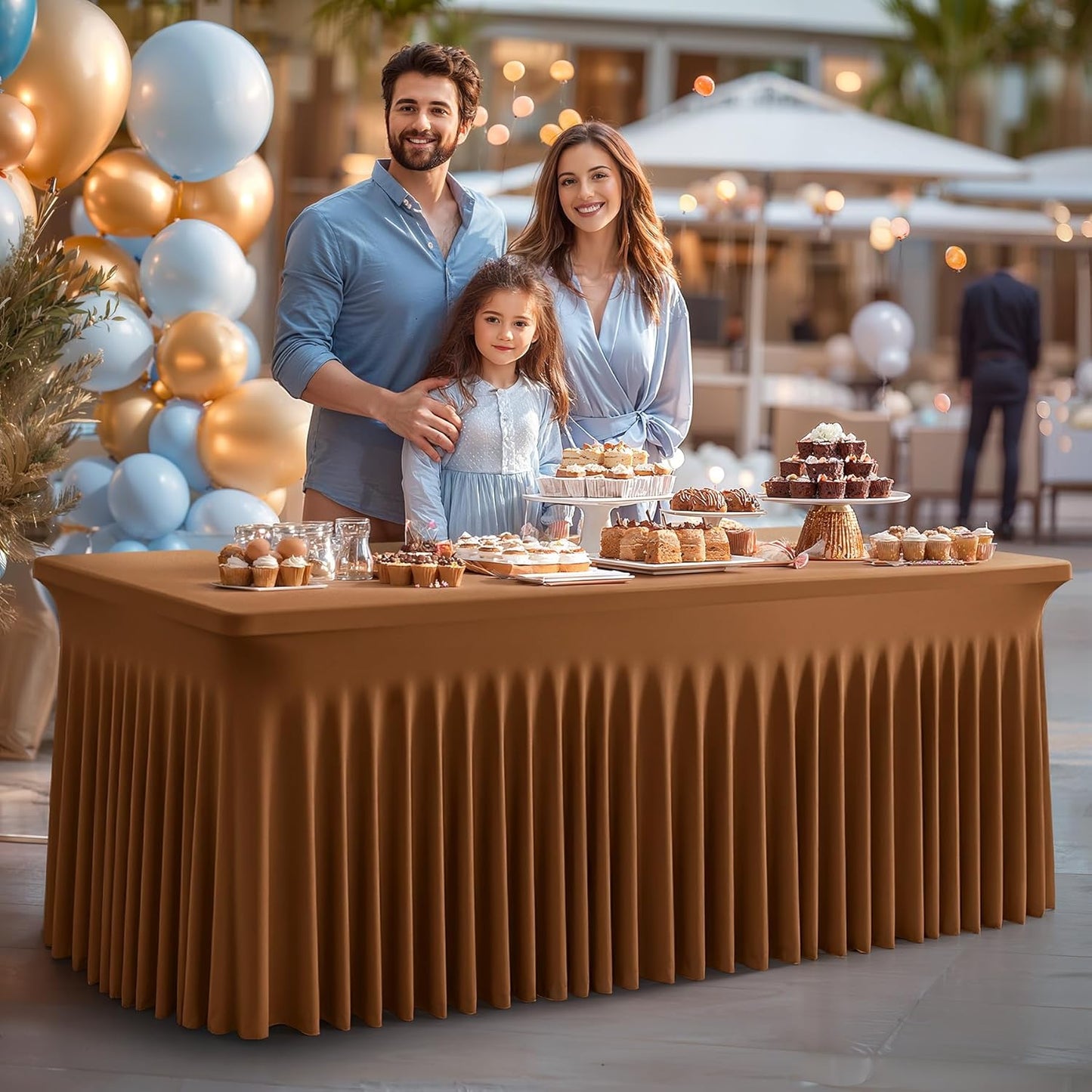 2 Packs Brown Spandex Tableclothes for 6 Foot Rectangle Table, Spandex Table Covers 6FT Stretch Table Skirts Rectangle Wrinkle Free Fitted Tablecover for Event, Wedding, Banquet & Parties