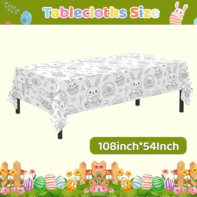 Childom 1 Pack Easter Tablecloth Coloring Tablecloth,Easter Decorations Crafts for Kids,54 x 108 Inch Disposable Paper Table Cover,Giant Coloring Poster for Gifts Games Activities Holiday Party Favors