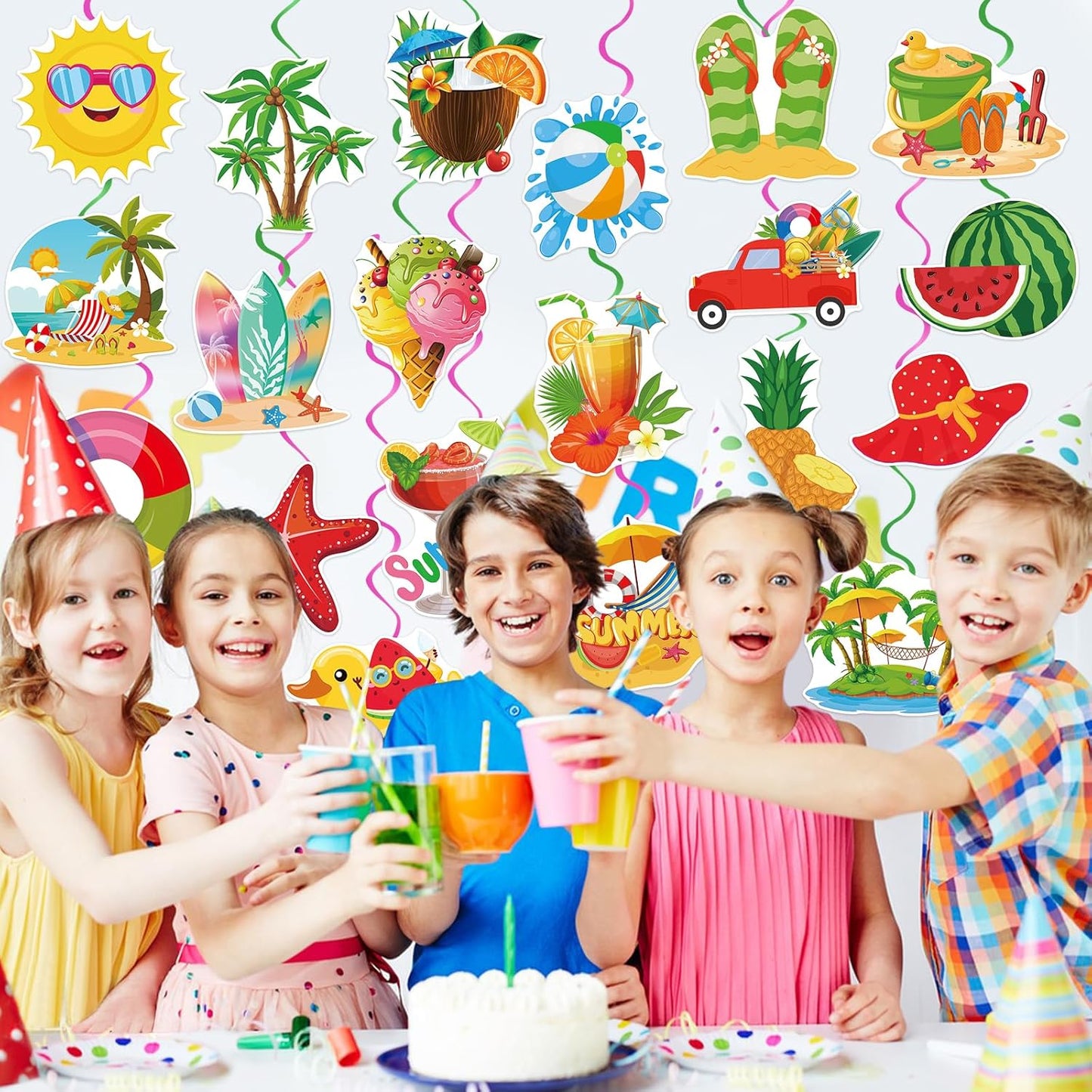 40Pcs Summer Pool Beach Hanging Swirls, Colorful Pool Party Hanging Swirl Decorations Summer Ceiling Hanging Decors for Hawaii Beach Birthday Party Decor Supplies