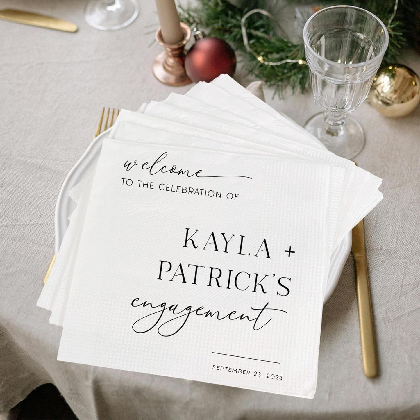 Luxury Custom 15pcs Engagement Napkins, White, 2-Ply, Paper, DS 5, 1 Count