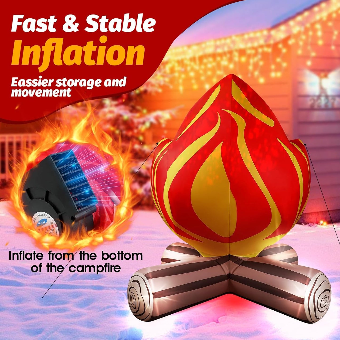 5FT Christmas Inflatable Campfire Winter Blow-up Fake Campfire Built-in 4 LED Lights for Christmas Inflatables Outdoor Decorations Xmas Inflatable Fire for Bonfire Birthday Party Decor Yard Lawn