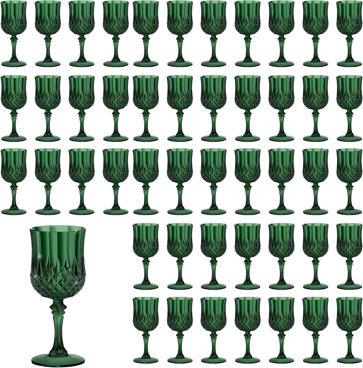 48PCS 7OZ Dark Green Wine Plastic Glasses, Drinking Champagne Glasses Flutes Crystal Vintage Water Unbreakable Goblets for Christmas Wedding, Parties