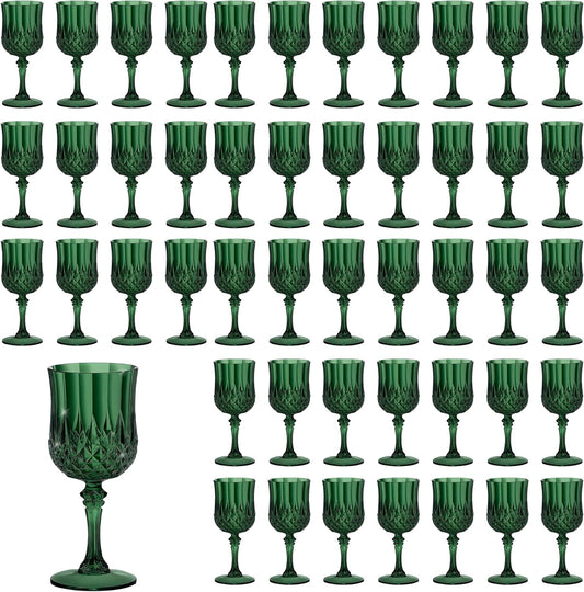 48PCS 7OZ Dark Green Wine Plastic Glasses, Drinking Champagne Glasses Flutes Crystal Vintage Water Unbreakable Goblets for Christmas Wedding, Parties