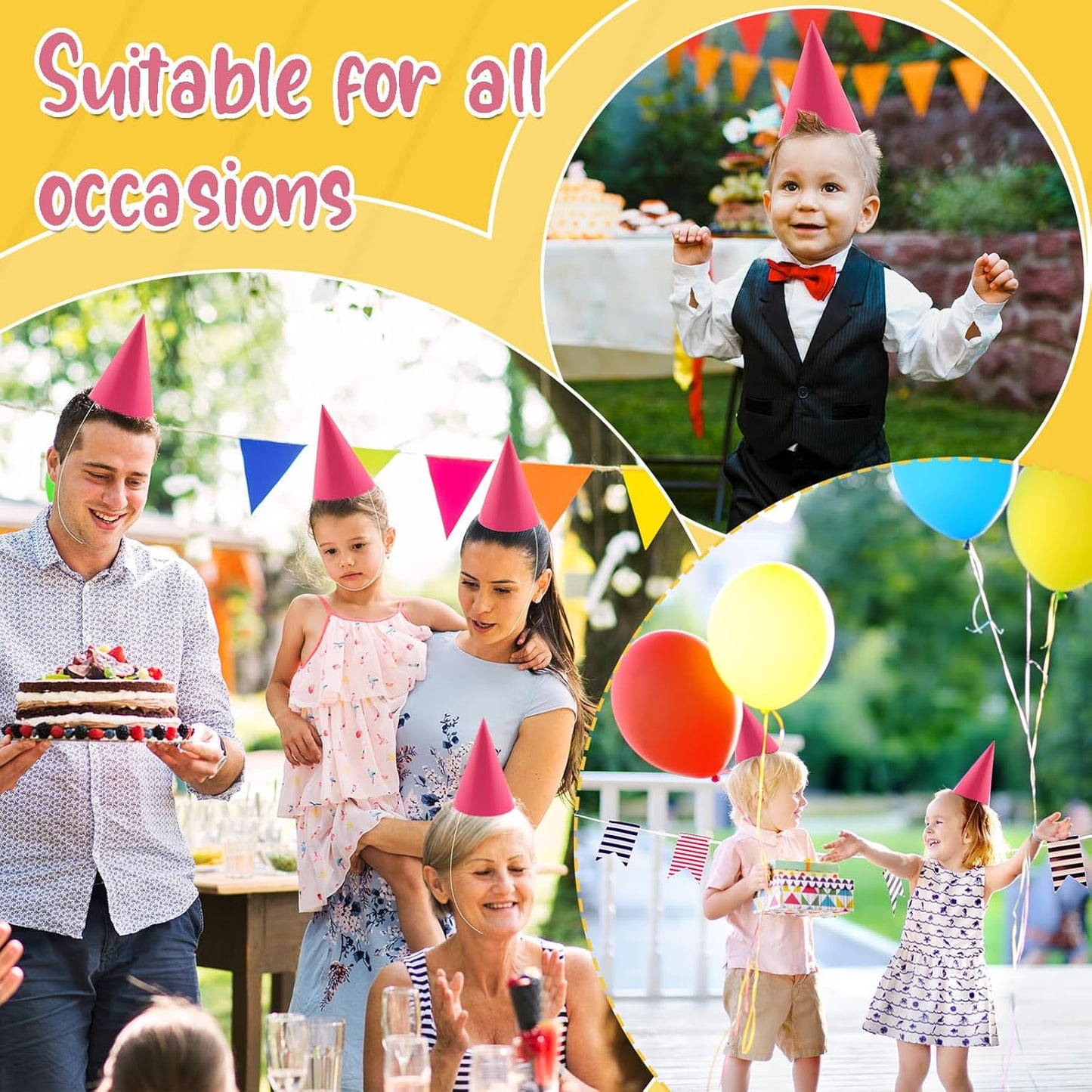 24 PCS Party Cone Hats DIY Birthday Paper Cone Hats for Kids and Adults Birthday, Baby Shower, Bridal Shower