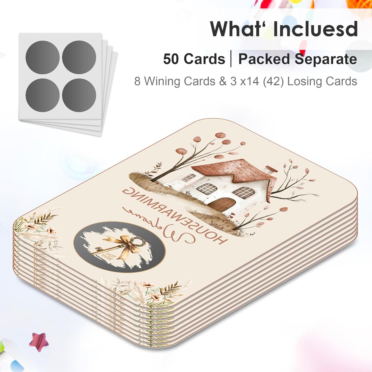 Housewarming Party Scratch Off Games, Funny New Home Party Ice Breaker Cards for New House Party, 50 Sets with Stickers