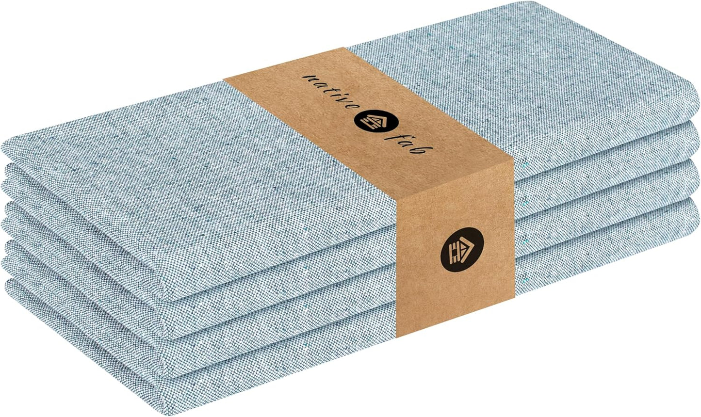 Native Fab Solid Cloth Napkin Set of 4, 100% Chambray Cotton, Washable, Reusable Dinner Cloth Napkin 17x17 inches, Table Decor Napkins for Dinner, Events, Teal Green