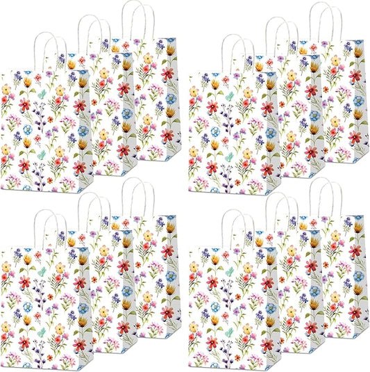 CHUNNIN Wildflower Gift Bags Spring Floral Welcome Flower Party Favors Wildflower Paper Candy Goodie Treat Bags with Handles for Garden Decorations Birthday Tea Bridal Shower Wedding Supplies