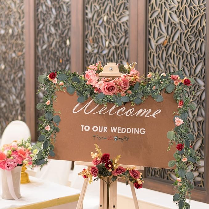 CEWOR 5pcs 5.5ft Artificial Eucalyptus Garland Fake Silver Dollar Eucalyptus Greenery Garland Vines Table Runner for Wedding Arch Backdrop Table Centerpiece Home Mantle Decor