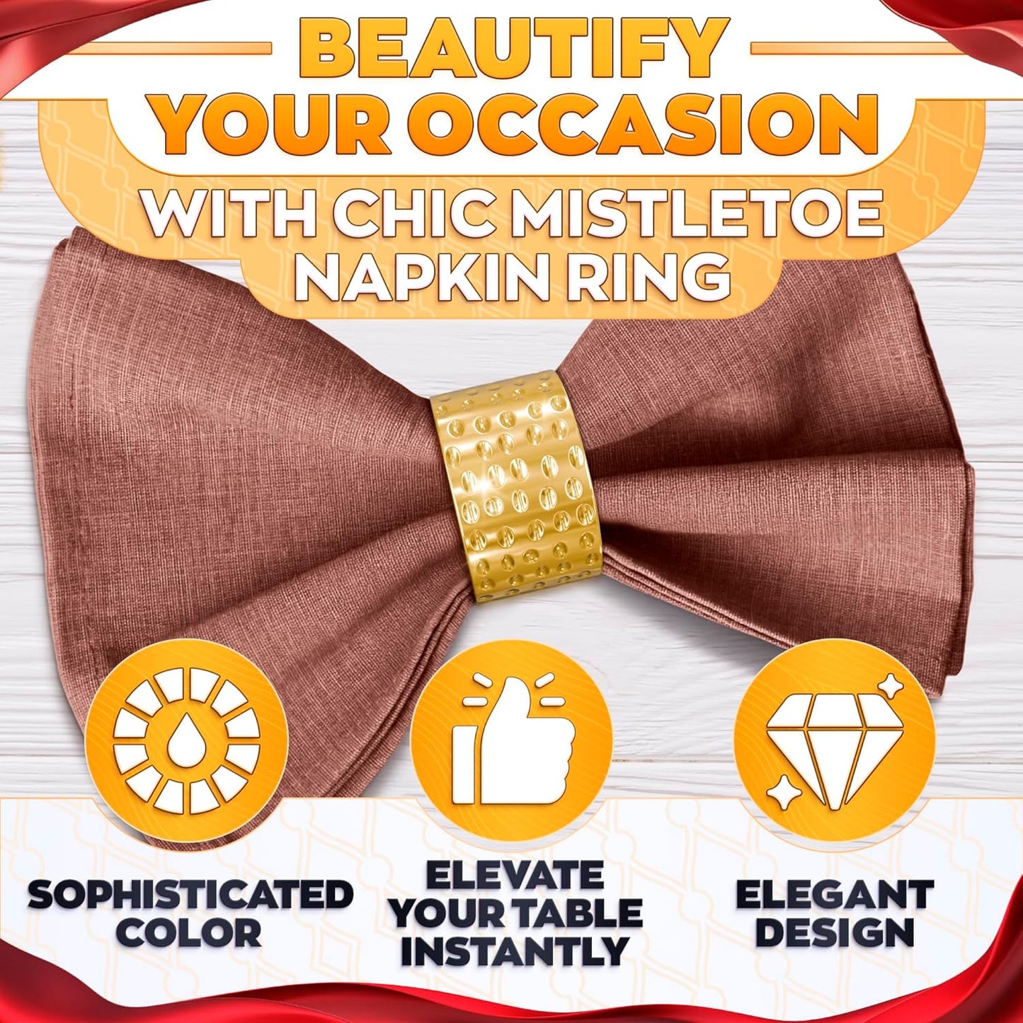 Thanksgiving Napkin Rings – Christmas Hammered Gold Napkin Rings Set of 8 – 1.8x1.1 Sturdy Metal for Weddings, Holiday Dinners & Formal Events, Elegant Christmas Table Decor for Hosts