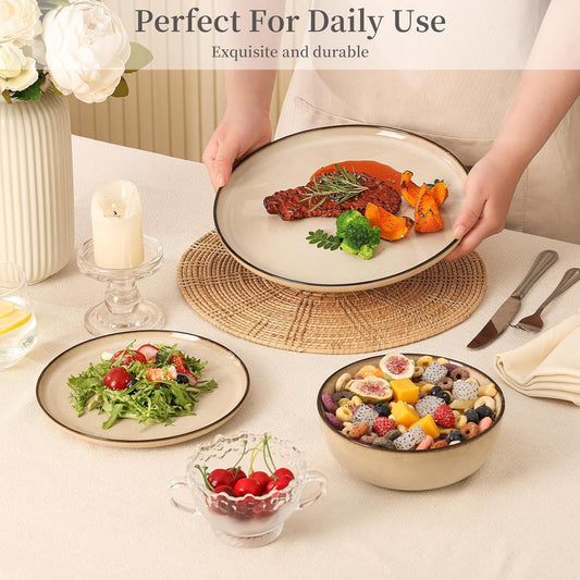 Dinner Plates Set of 4: Ceramic 10.7 Inch Handmade Reactive Glaze Stoneware Plates for kitchen, Modern Dinnerware Plates, Microwave & Dishwasher Safe, Scratch Resistant (Beige)