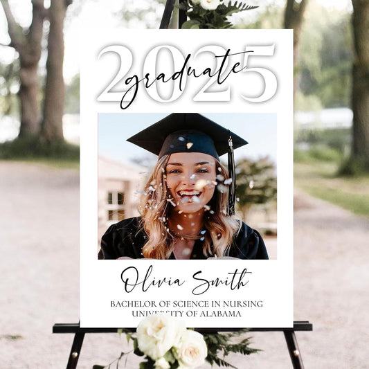 Personalized Graduation Party Welcome Sign With Photo, Graduation Decorations Senior 2025 Yard Sign, Custom Graduation Yard Signs Class of 2025, High School, College Sign For Graduation Party #5